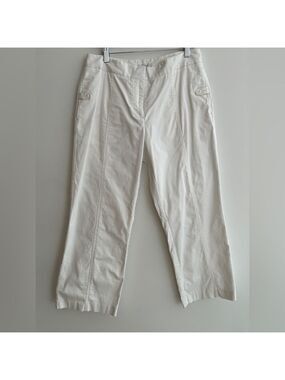 LIZGOLF White Cropped Cotton Pants Side Buttoned Pockets Summer Casual Golf